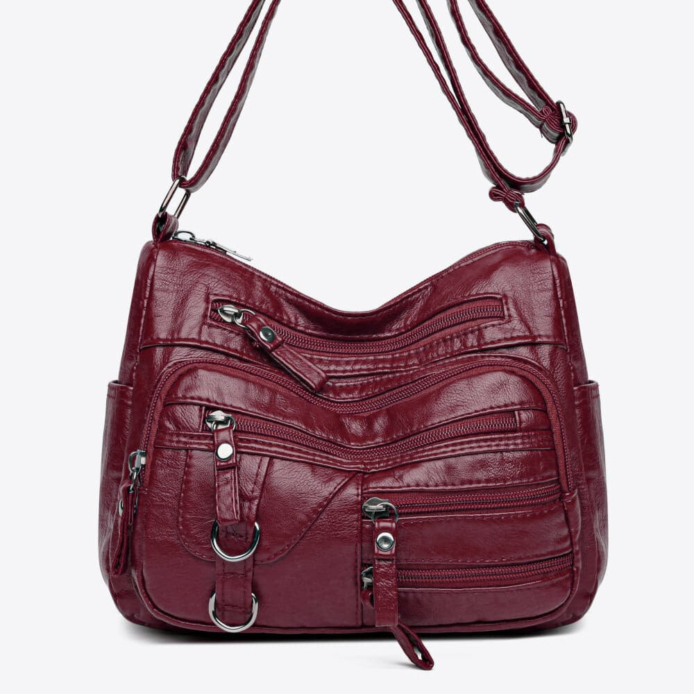 Multi-Pocket PU Leather Crossbody Bag