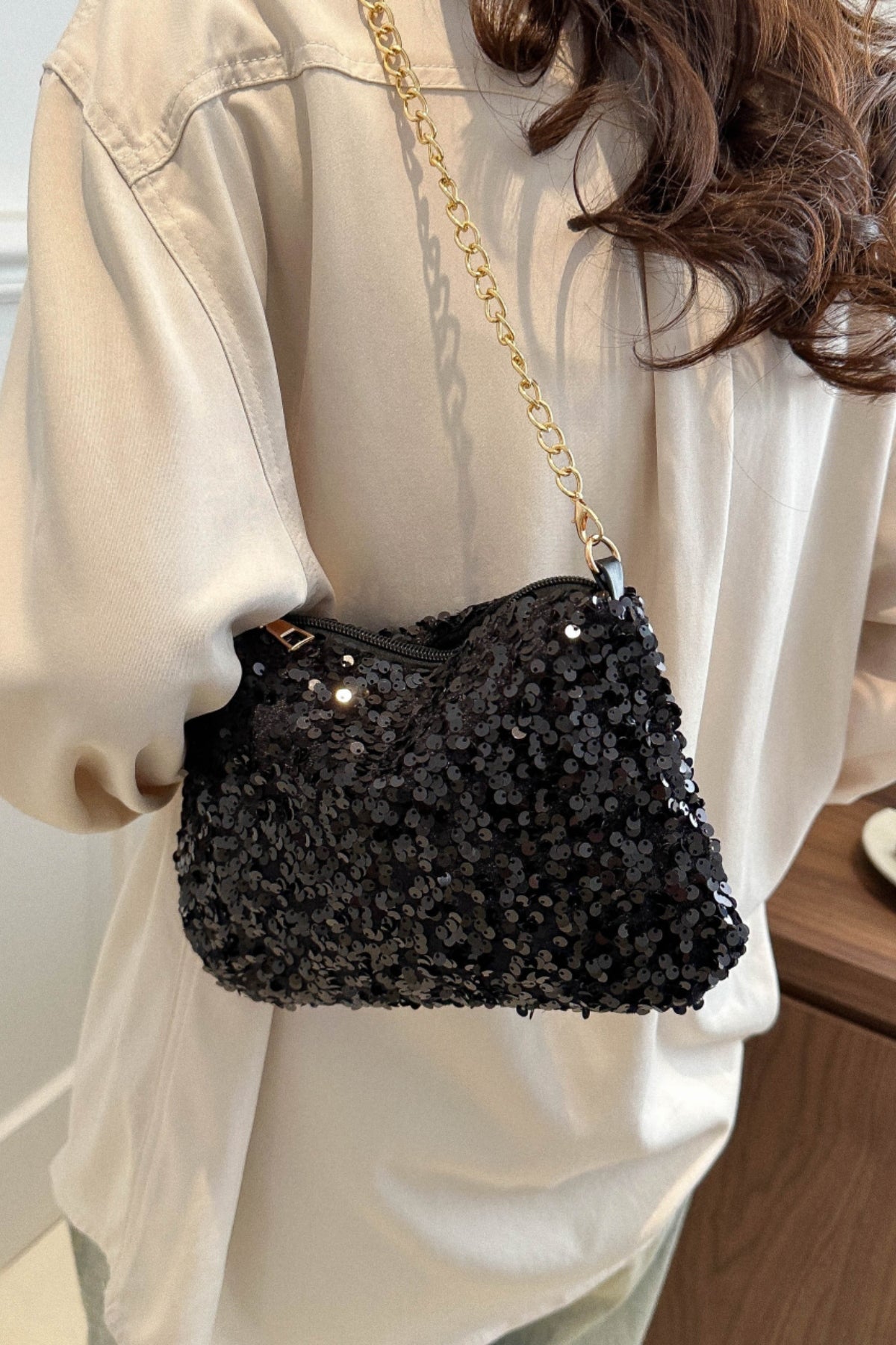 Sequin Removable Strap Shoulder Bag