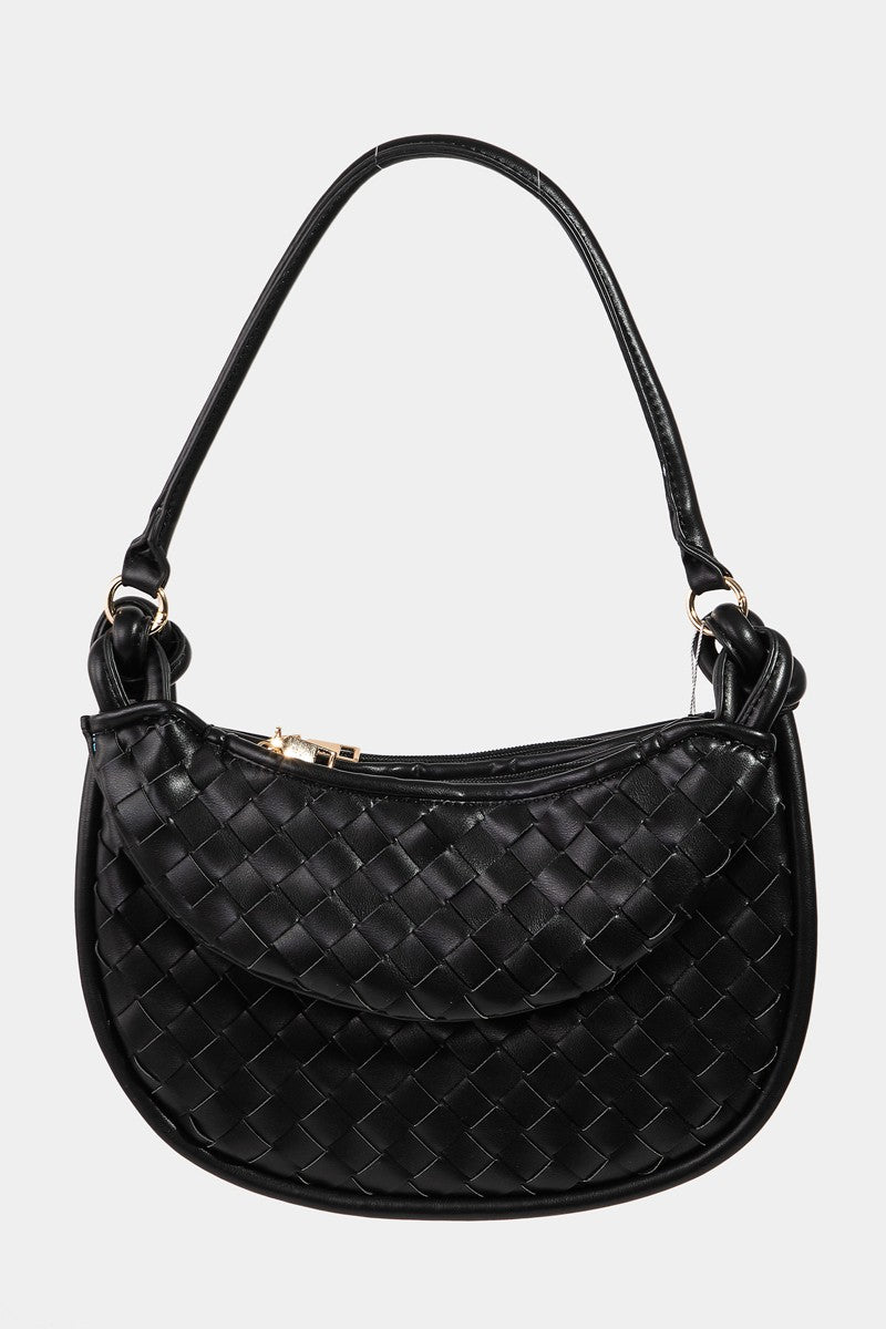 Fame PU Leather Basket Weave Half Moon Bag