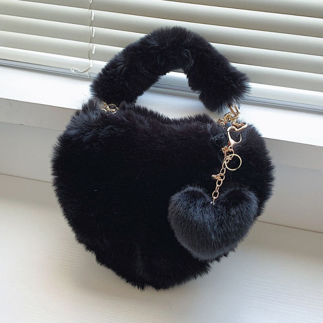 Heart Shape Faux Fur Handbag