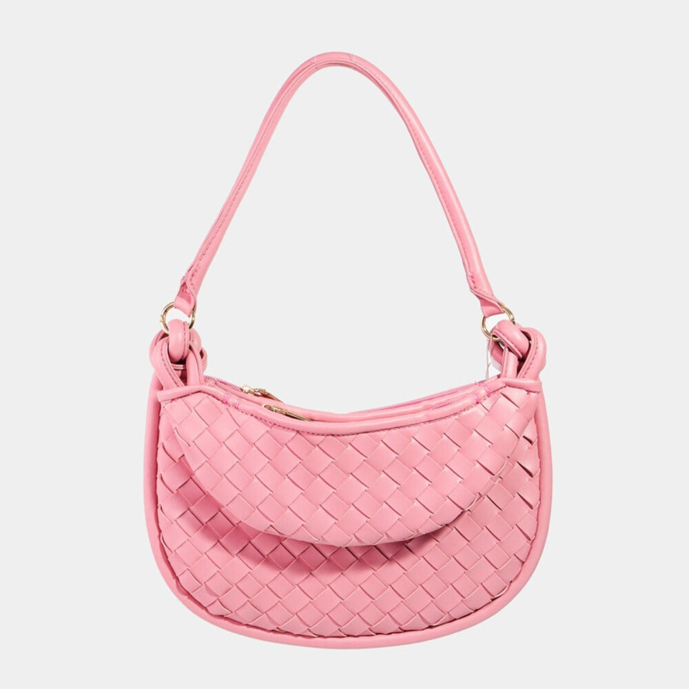 Fame PU Leather Basket Weave Half Moon Bag